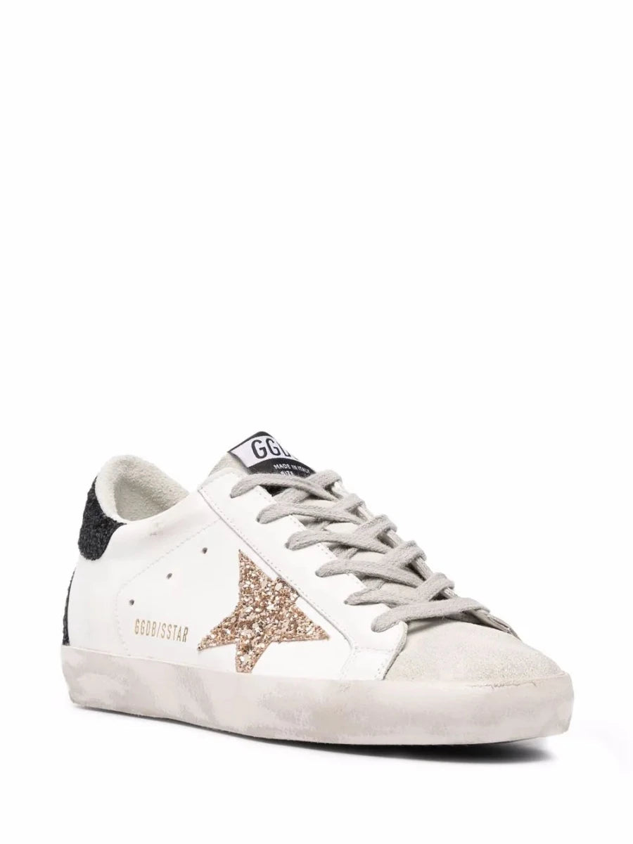 Golden Goose Super-Star White Gold Glitter Star Black Glitter - Outsole