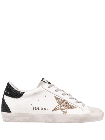 Golden Goose Super-Star White Gold Glitter Star Black Glitter - Outsole