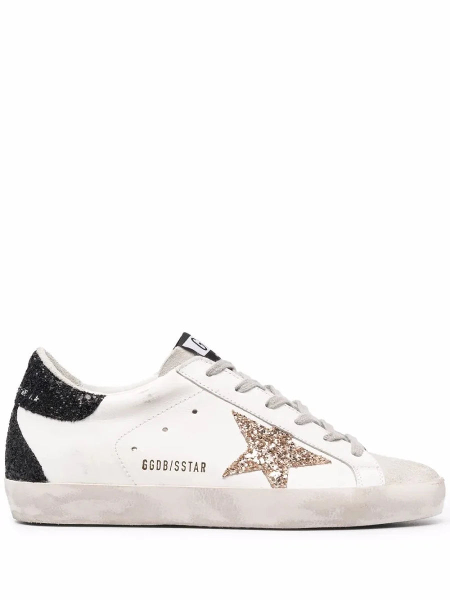 Golden Goose Super-Star White Gold Glitter Star Black Glitter - Outsole