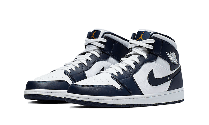 Air Jordan 1 Mid White Metallic Gold Obsidian 